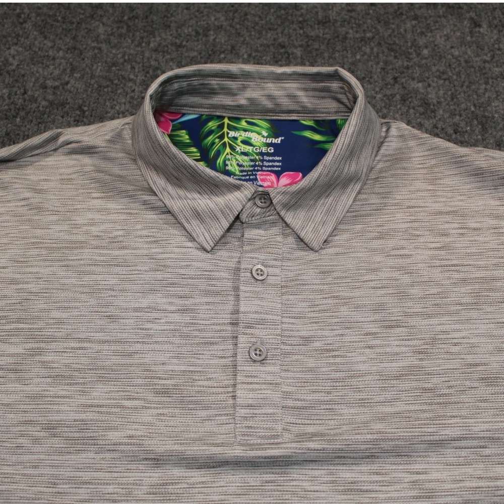 Birdie & Bound Mens XL‎ Golf Polo Heathered Gray Tropical Collar Performance
